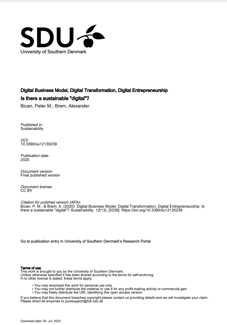 Digital Business Model, Digital Transformation, Digital Entrepreneurship: Is There A Sustainable “Digital”?